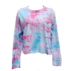 long sleeve boxy fit cropped t-shirt with an ice dyed design in pink and blue