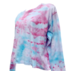 long sleeve boxy fit cropped t-shirt with an ice dyed design in pink and blue
