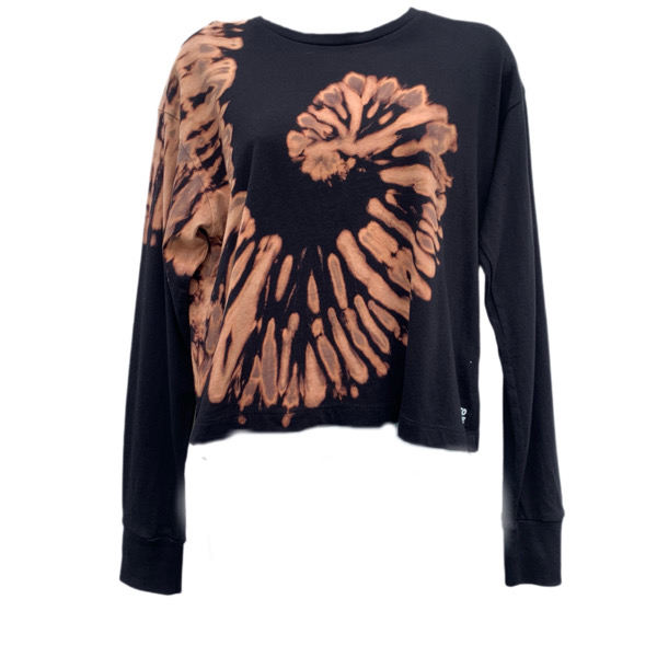 long sleeve box fit cropped t-shirt with a reverse dye swirl