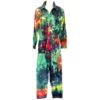 boiler suit tie dyed with red, pink, blue, black and yellow