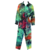 boiler suit tie dyed with red, pink, blue, black and yellow