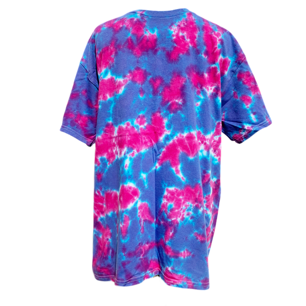 tie dye t-shirt with a pink and purple scrunch design