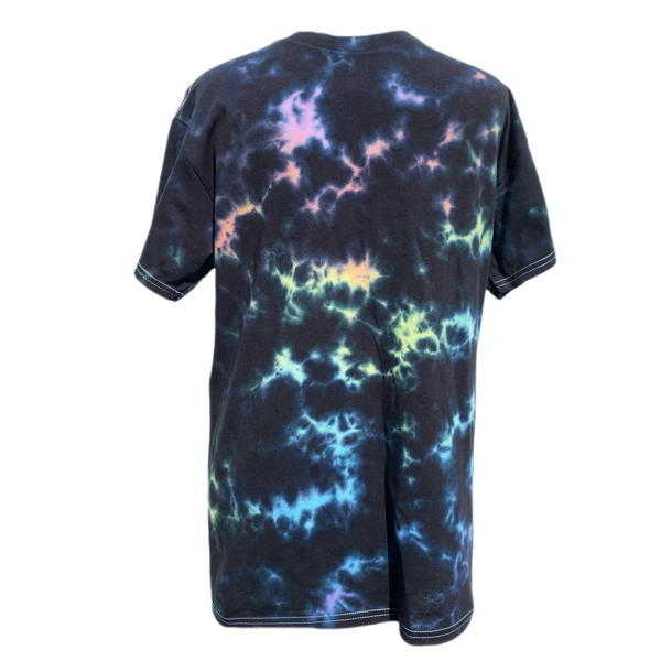 tie dye t-shirt with a pastel and black scrunch