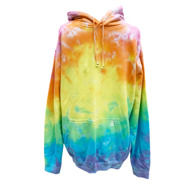 hoody tie dyed with a pale rainbow scrunch