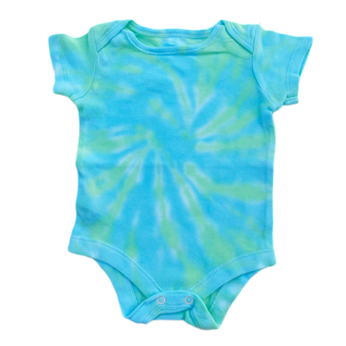 baby vest with a pastel green and turquoise design