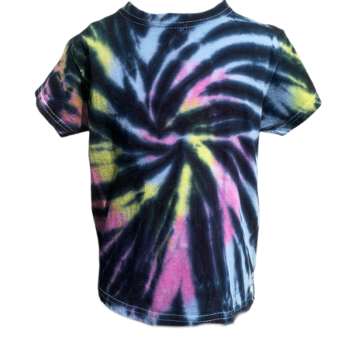 tie dye t shirt with a pastel swirl and black slash design