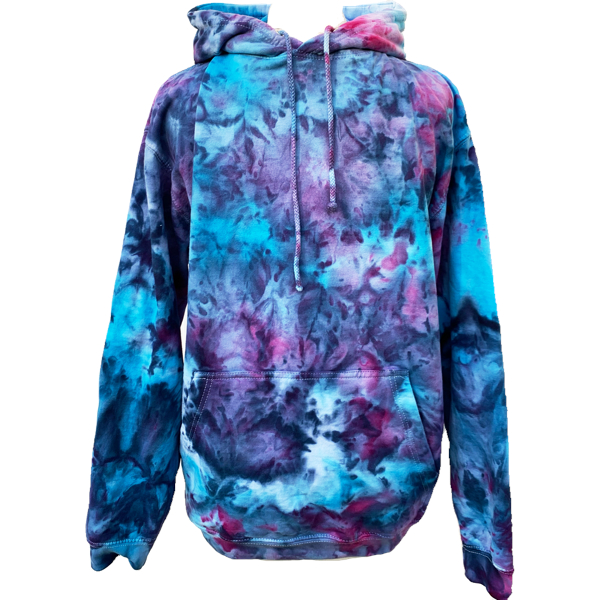 Hoody ice dyed with blues and purple