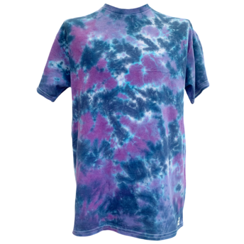 T-shirt tie dyed in purple and navy