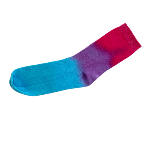 socks with a pink, purple and turquoise stripe