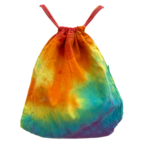 gym sack tie dyed in rainbow colours