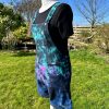 Short dungarees tie dyed in my black peacock colourway with teal, blue and purple slashed with black.