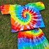 Short seeved pyjama set tie dyed in rainbow colours