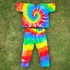 Short seeved pyjama set tie dyed in rainbow colours